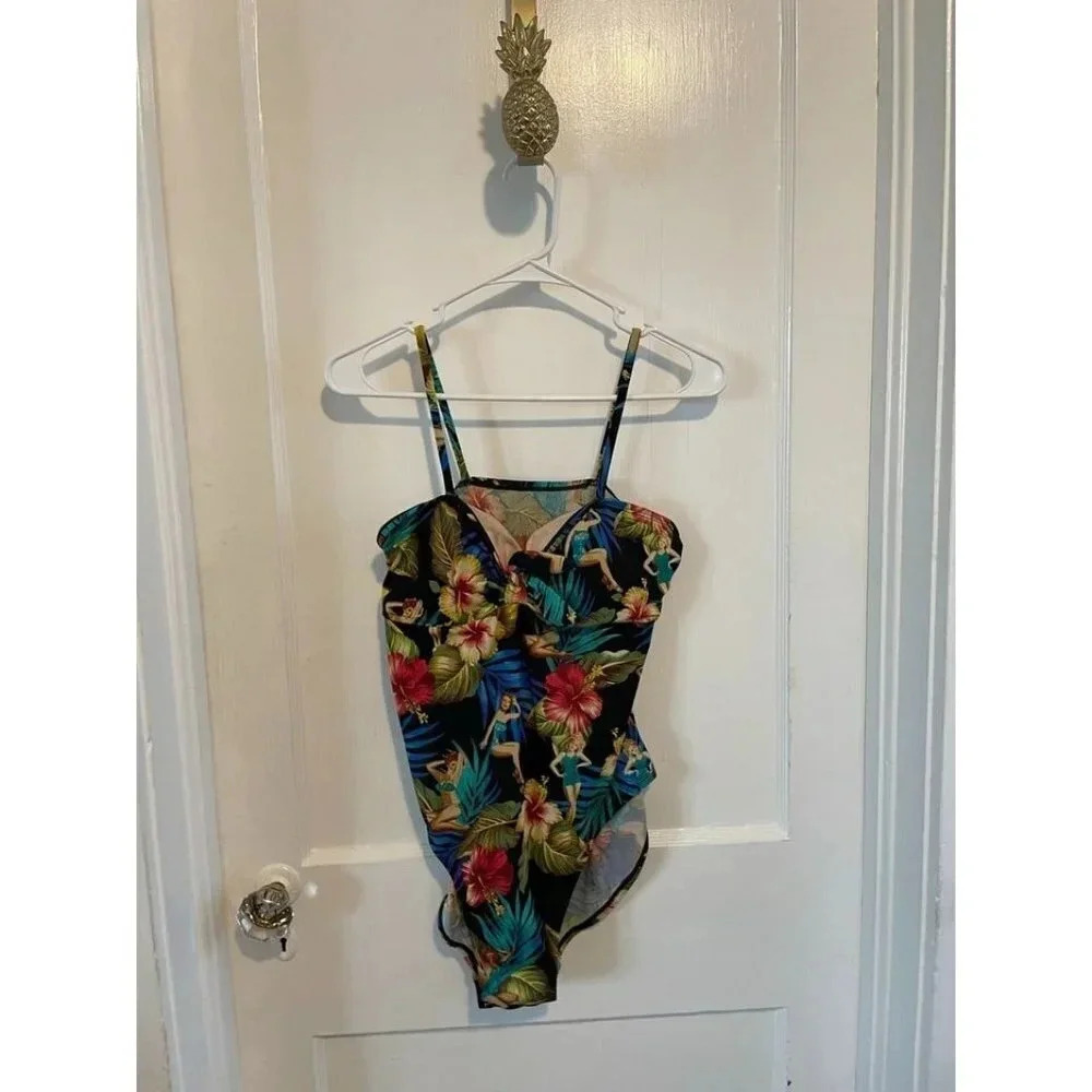 Kathy Ireland Vintage Women's Size Medium Pin Up Tropical One-Piece Bathing Suit